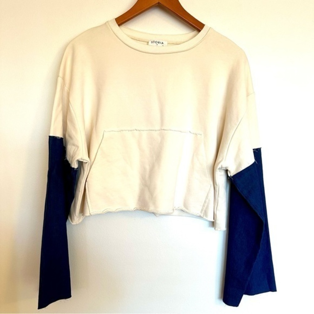 Storia Cropped Sweatshirt with Denim Sleeves Size Medium